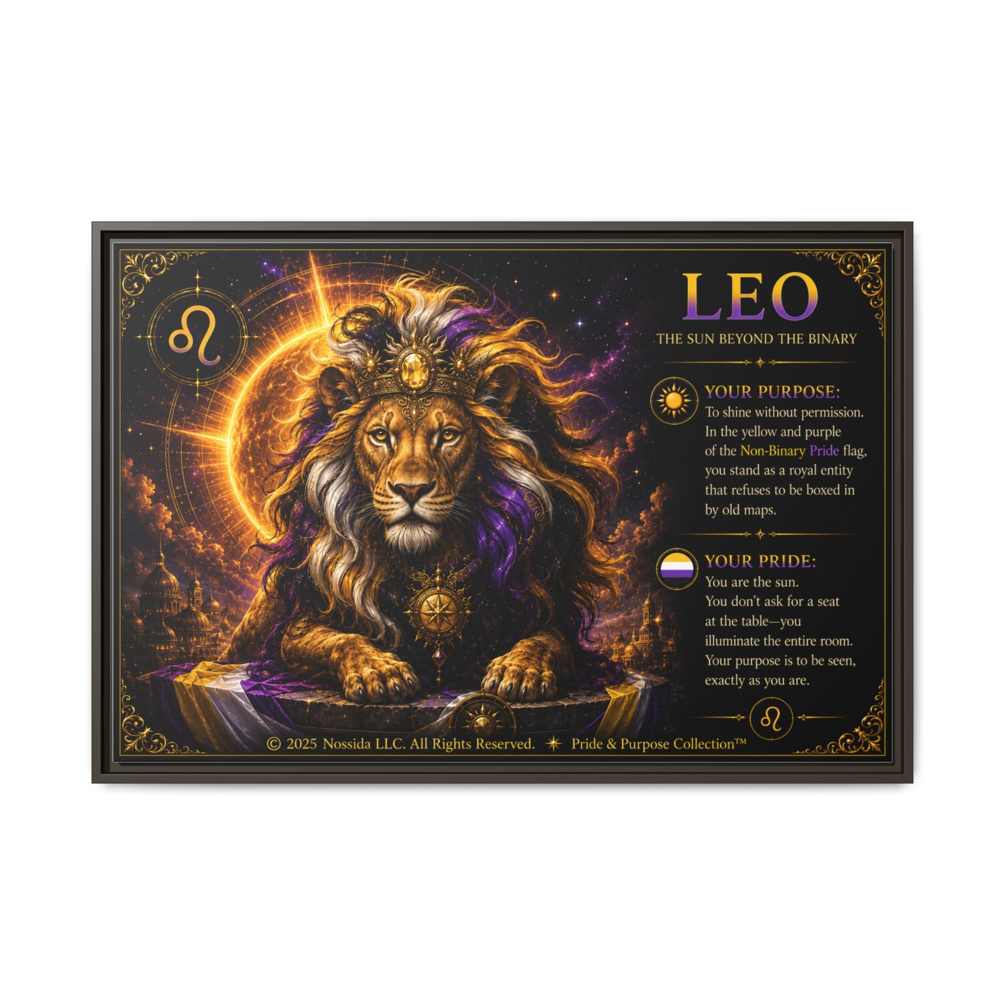 Pride of Birth™ LEO  The Sun Beyond the Binary  Framed Matte Canvas Wall Art