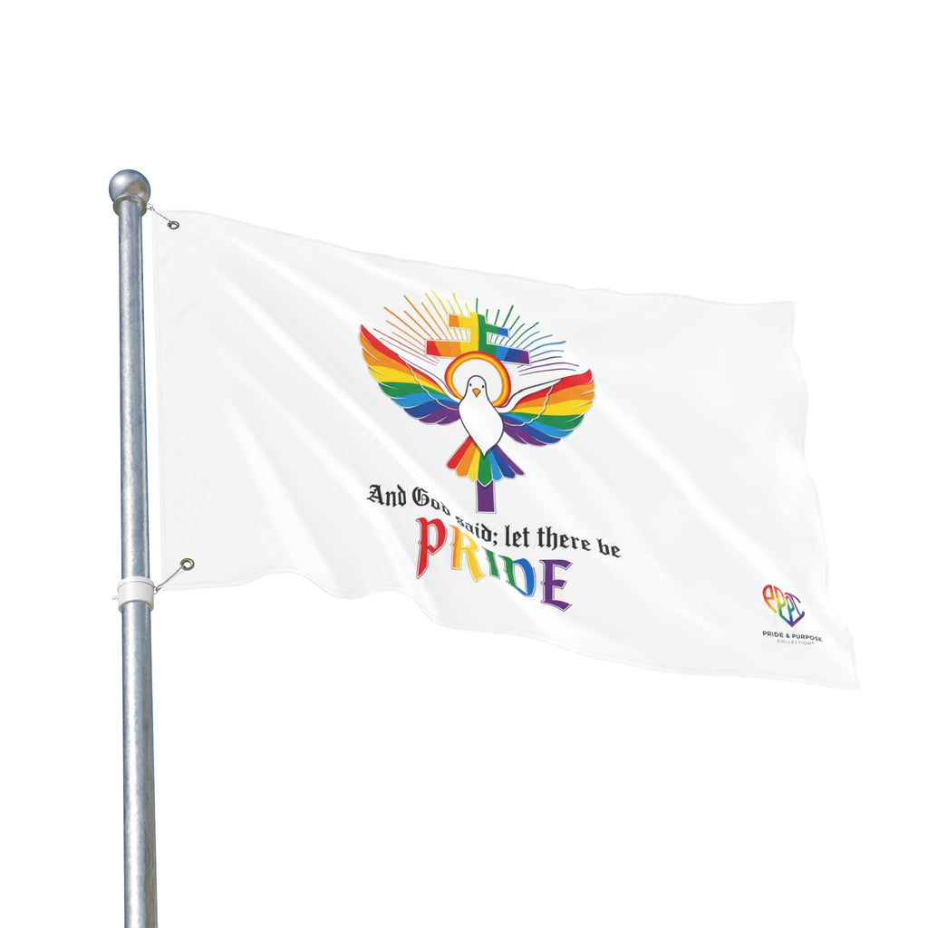 And God Said; Let There Be Pride™ Premium Double Sided House Flag | LGBTQ+ Faith Home Décor