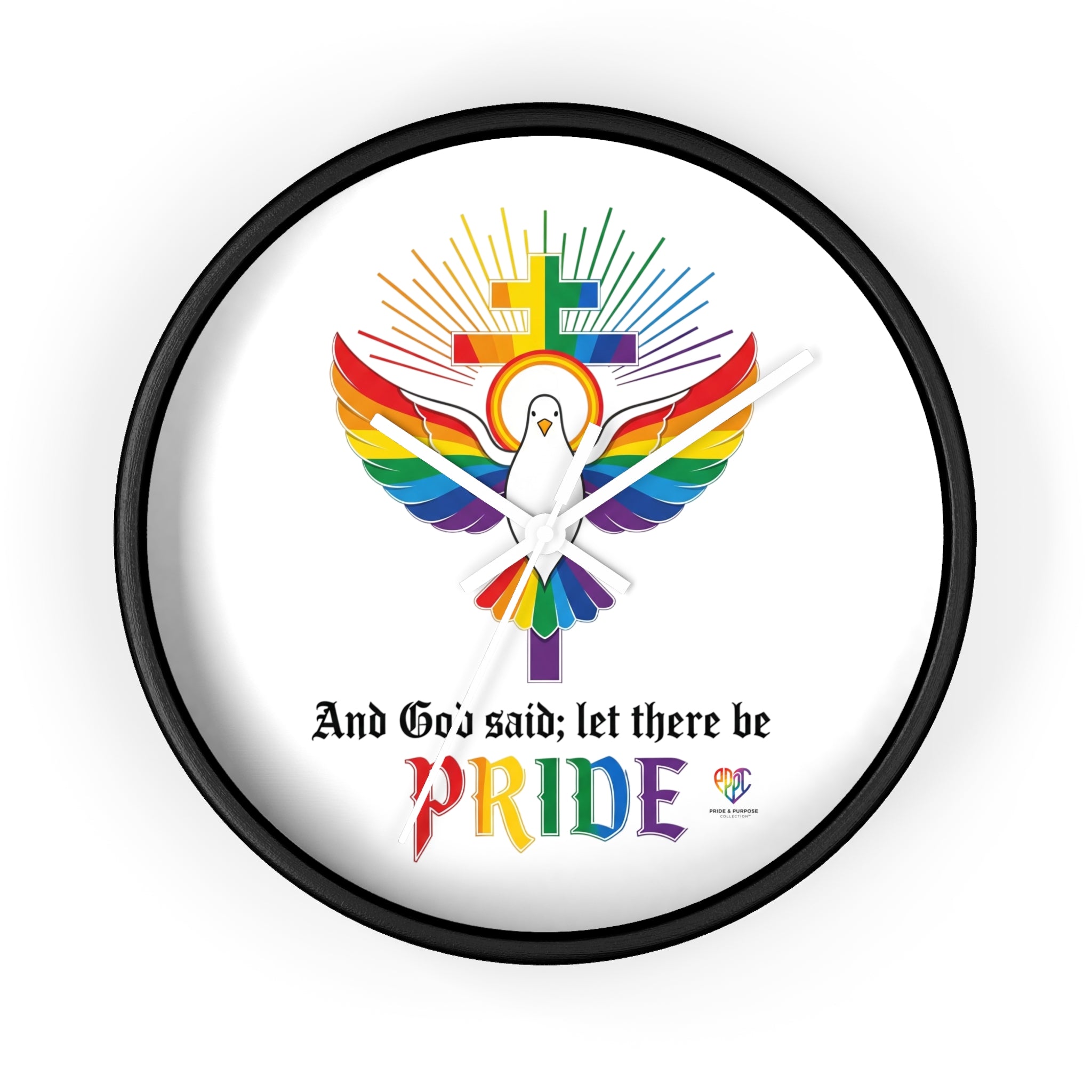 And God Said; Let There Be Pride™ Rainbow Dove Christian Pride Wall Clock
