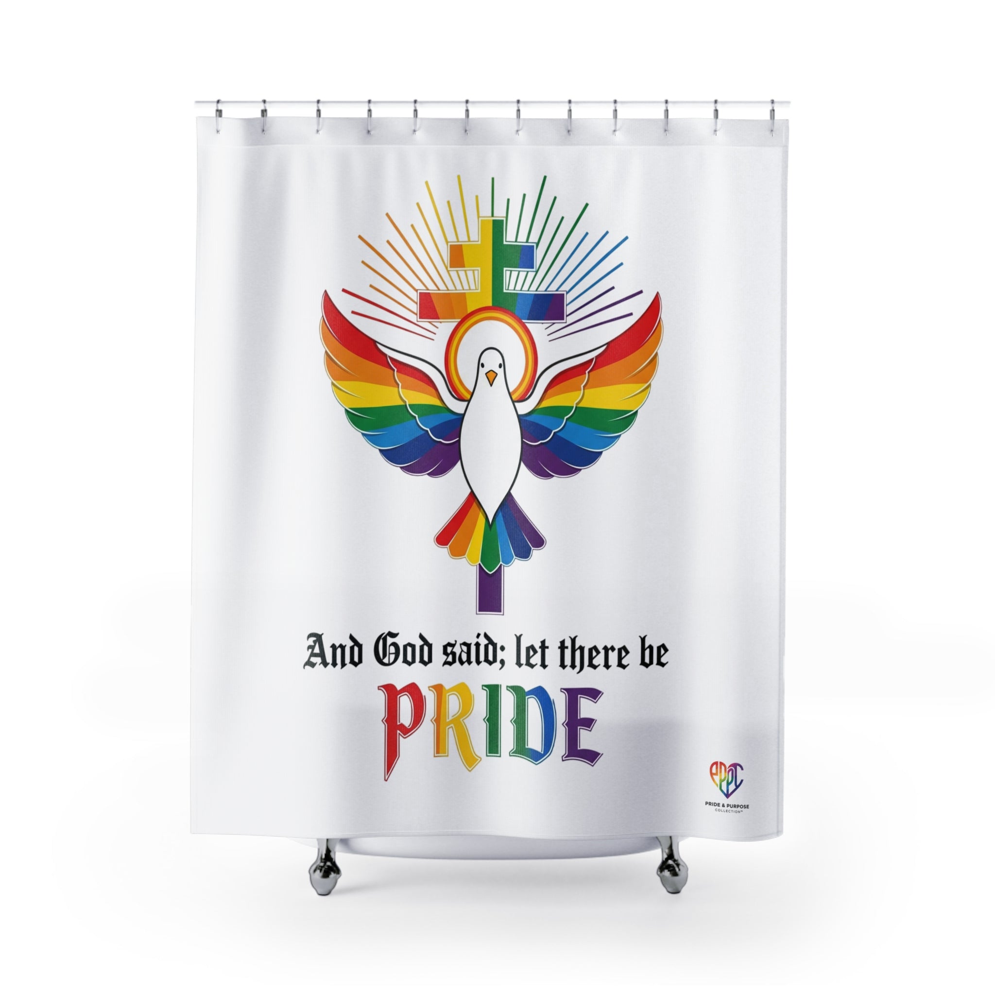 And God Said; Let There Be Pride™ Premium Shower Curtain | LGBTQ+ Faith Home Décor