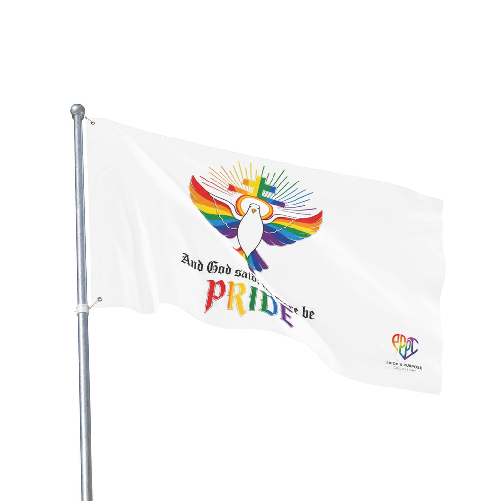 And God Said; Let There Be Pride™ Premium Double Sided House Flag | LGBTQ+ Faith Home Décor