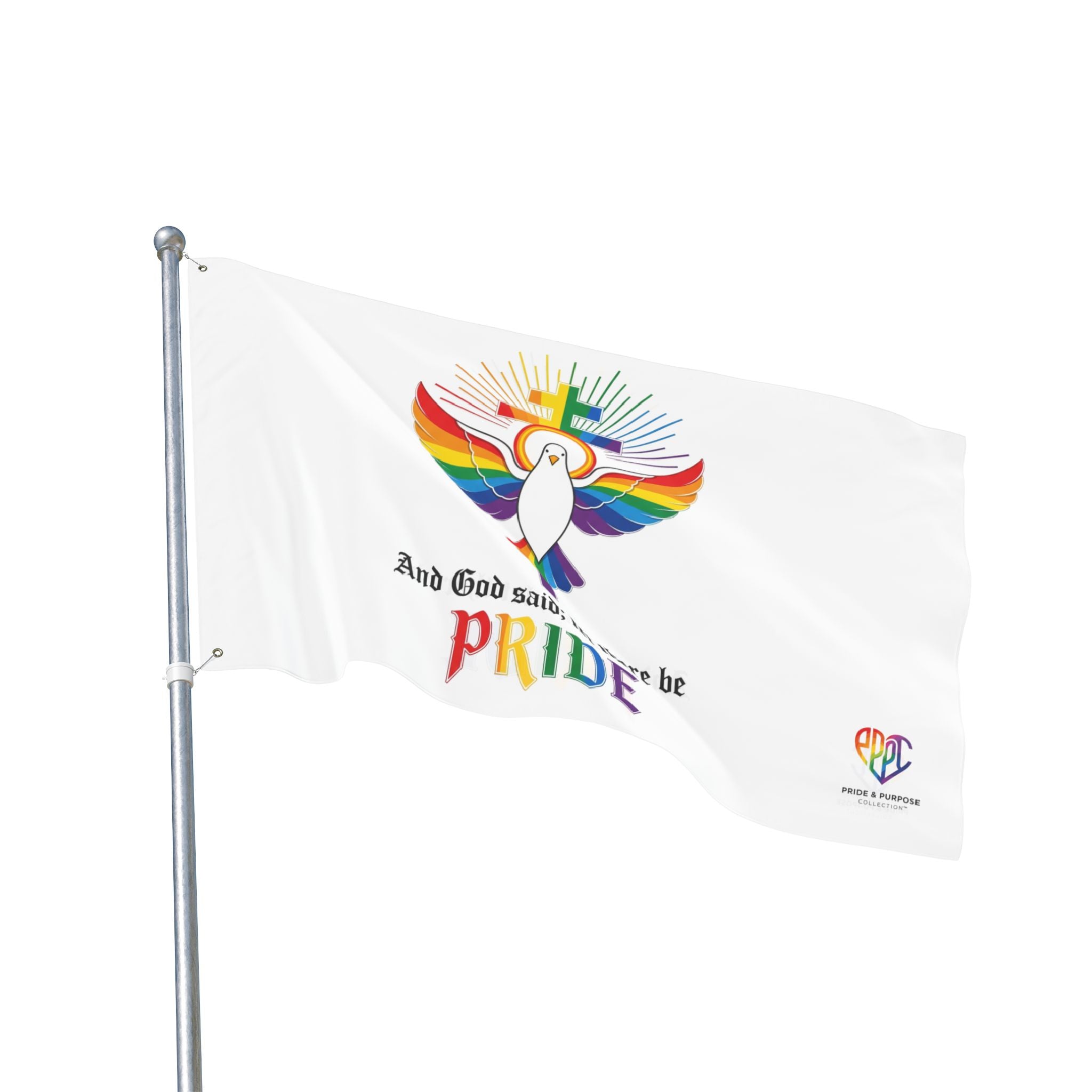 And God Said; Let There Be Pride™ Premium Double Sided House Flag | LGBTQ+ Faith Home Décor