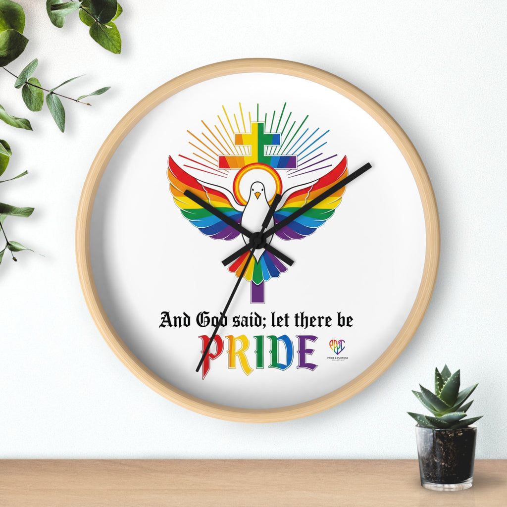 And God Said; Let There Be Pride™ Rainbow Dove Christian Pride Wall Clock