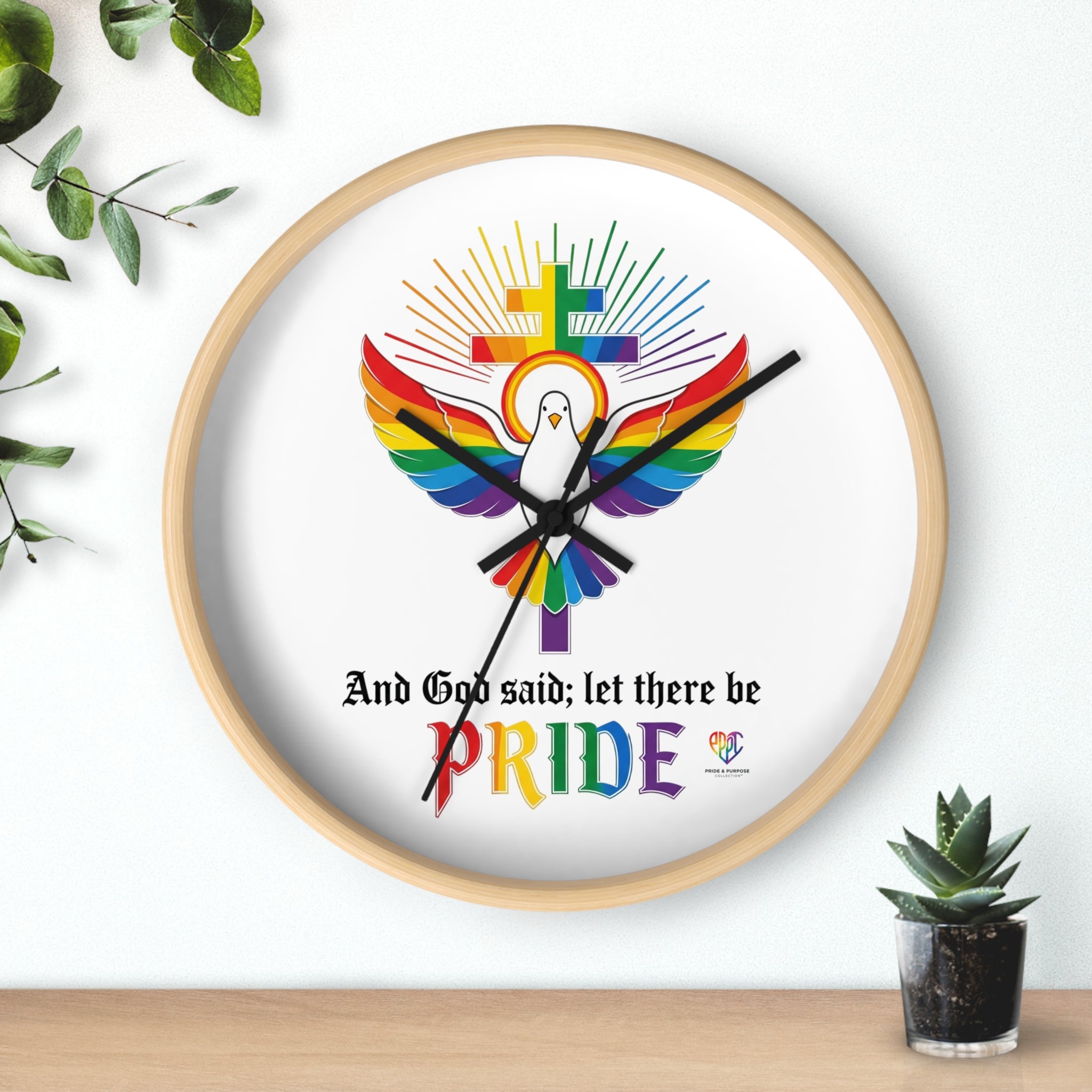 And God Said; Let There Be Pride™ Rainbow Dove Christian Pride Wall Clock