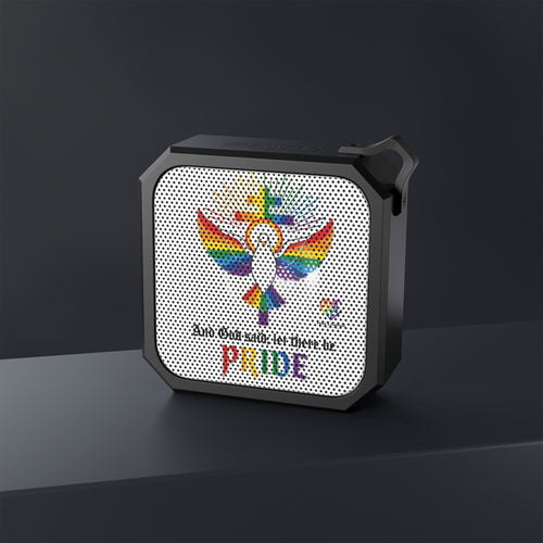 And God Said; Let There Be Pride™ premium Bluetooth speaker featuring rainbow faith typography celebrating LGBTQ+ identity and spiritual affirmation by The Pride & Purpose Collection™
A square black portable speaker with a white front grille featuring a rainbow dove and the words 'Love is all, let there be PRIDE' on a dark gray background.