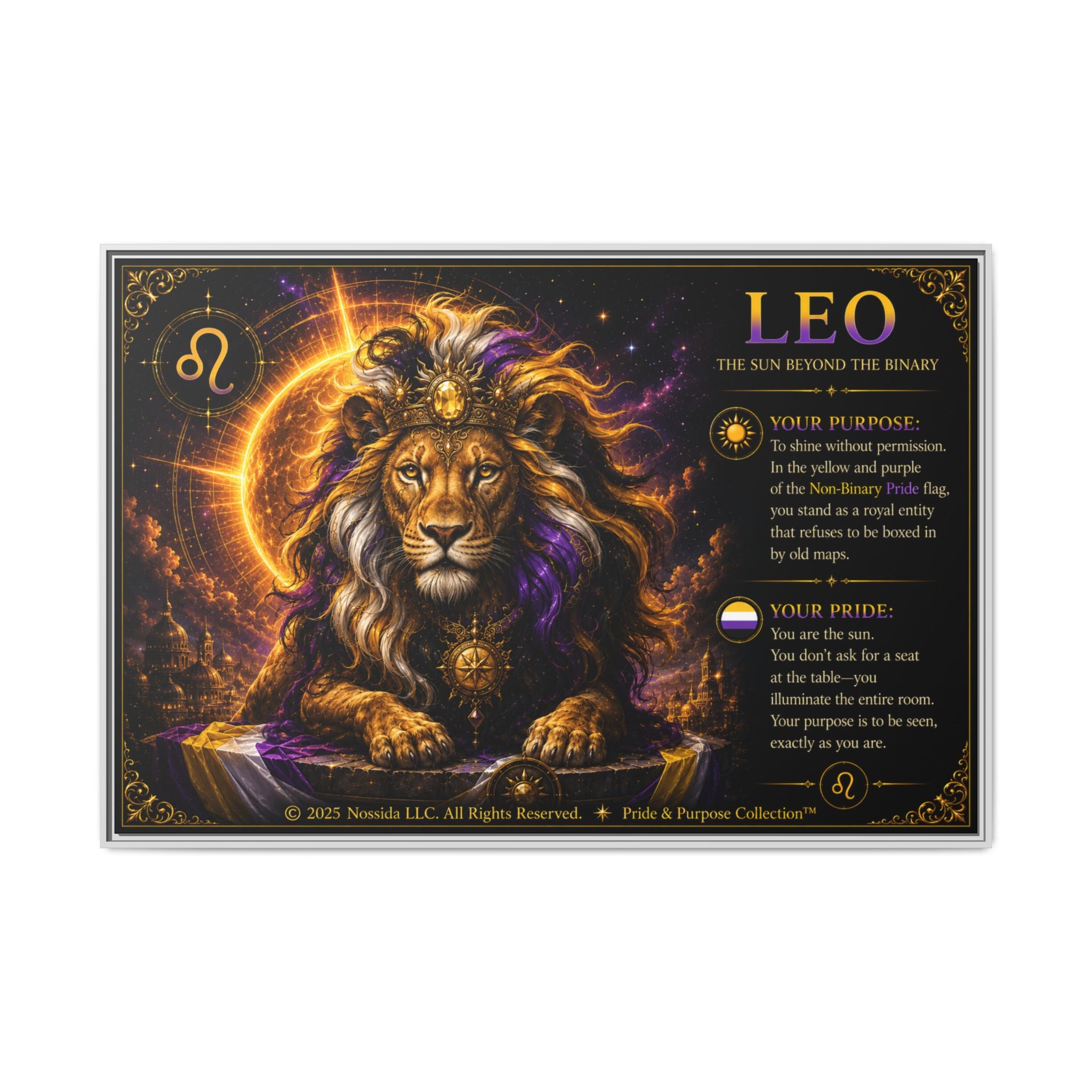Pride of Birth™ LEO  The Sun Beyond the Binary  Framed Matte Canvas Wall Art