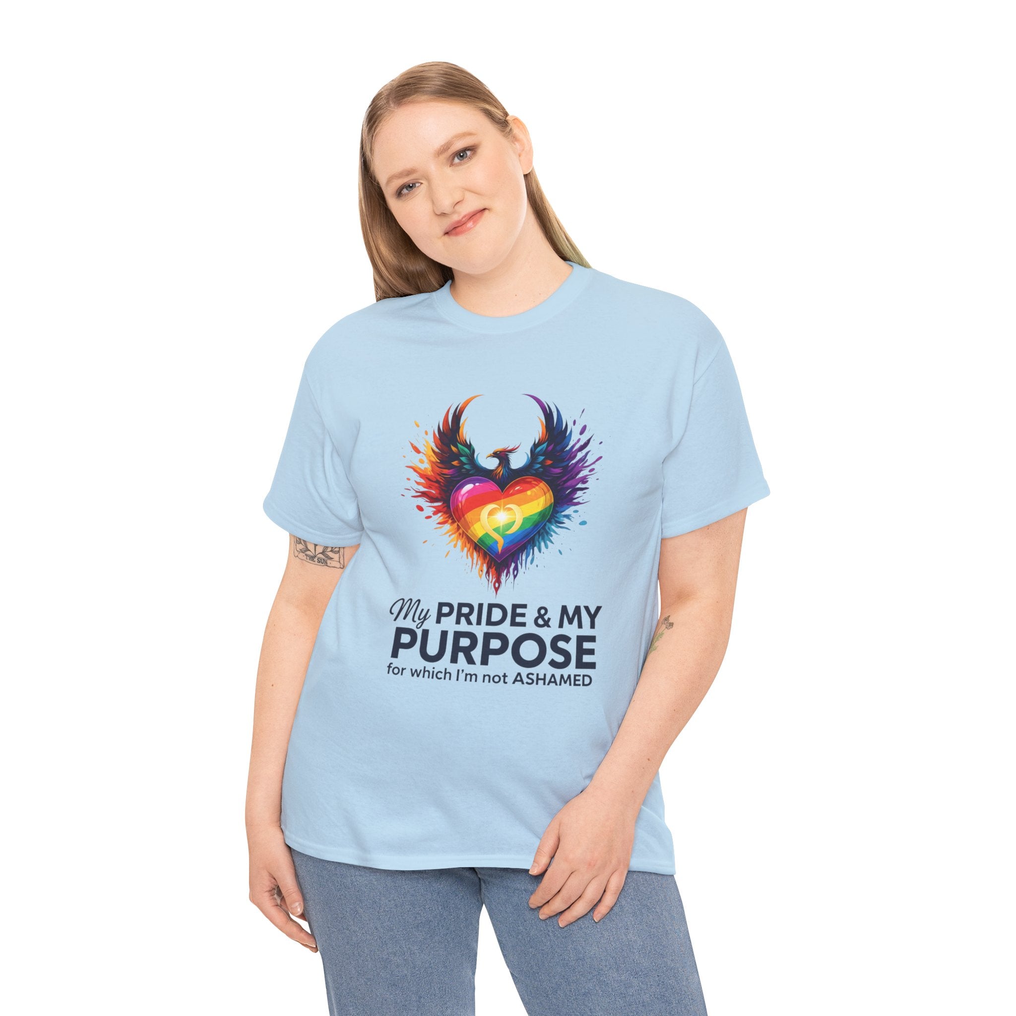 My Pride & My Purpose™ Phoenix Heart Heavy Cotton T-Shirt | LGBTQ+ Pride
