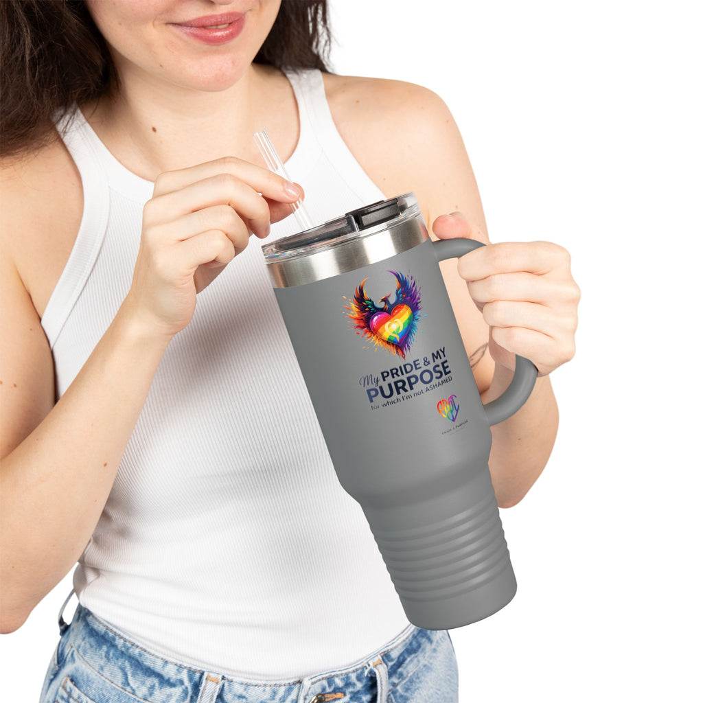 My Pride & My Purpose™ 40oz Insulated Travel Mug with Handle | LGBTQ+ Pride