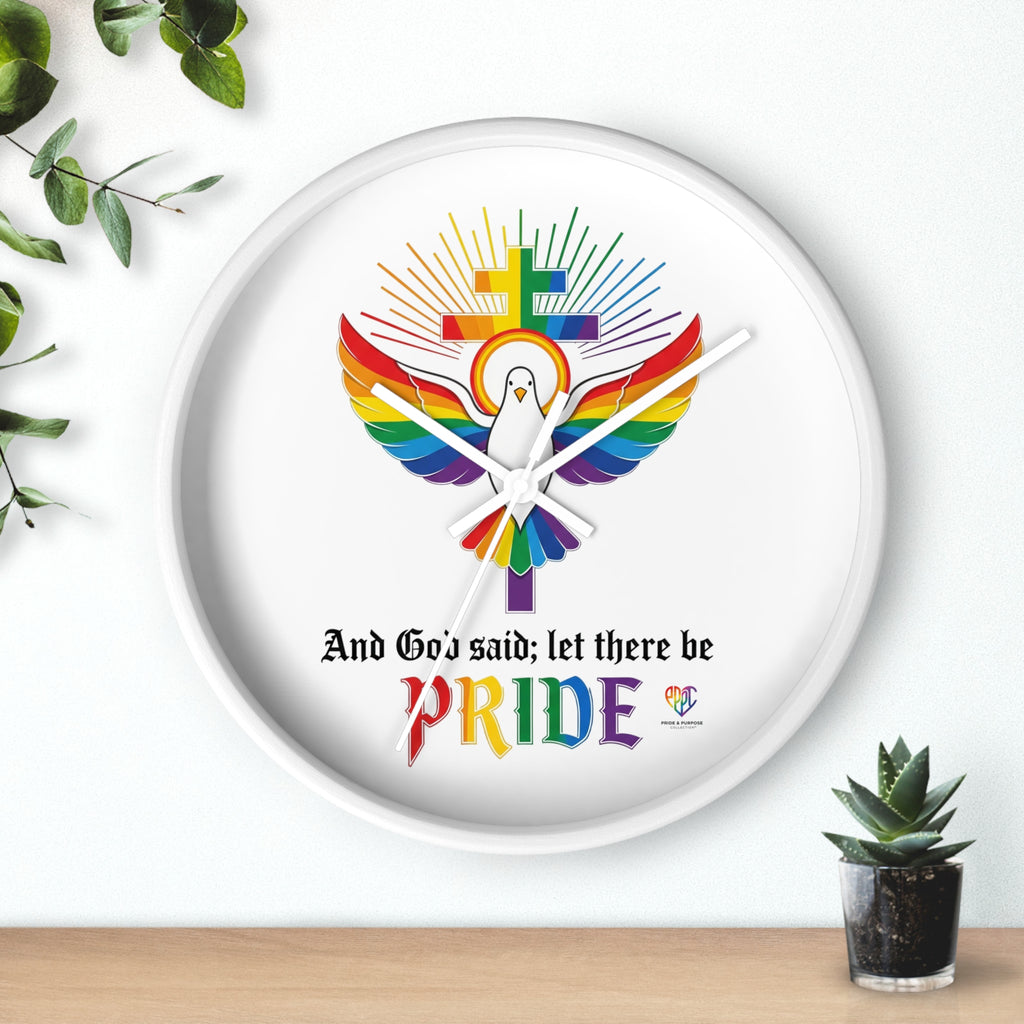 And God Said; Let There Be Pride™ Rainbow Dove Christian Pride Wall Clock