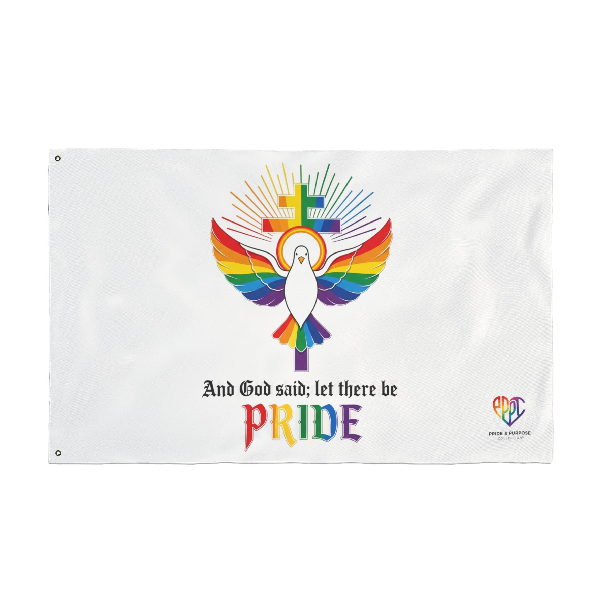 And God Said; Let There Be Pride™ Premium Double Sided House Flag | LGBTQ+ Faith Home Décor