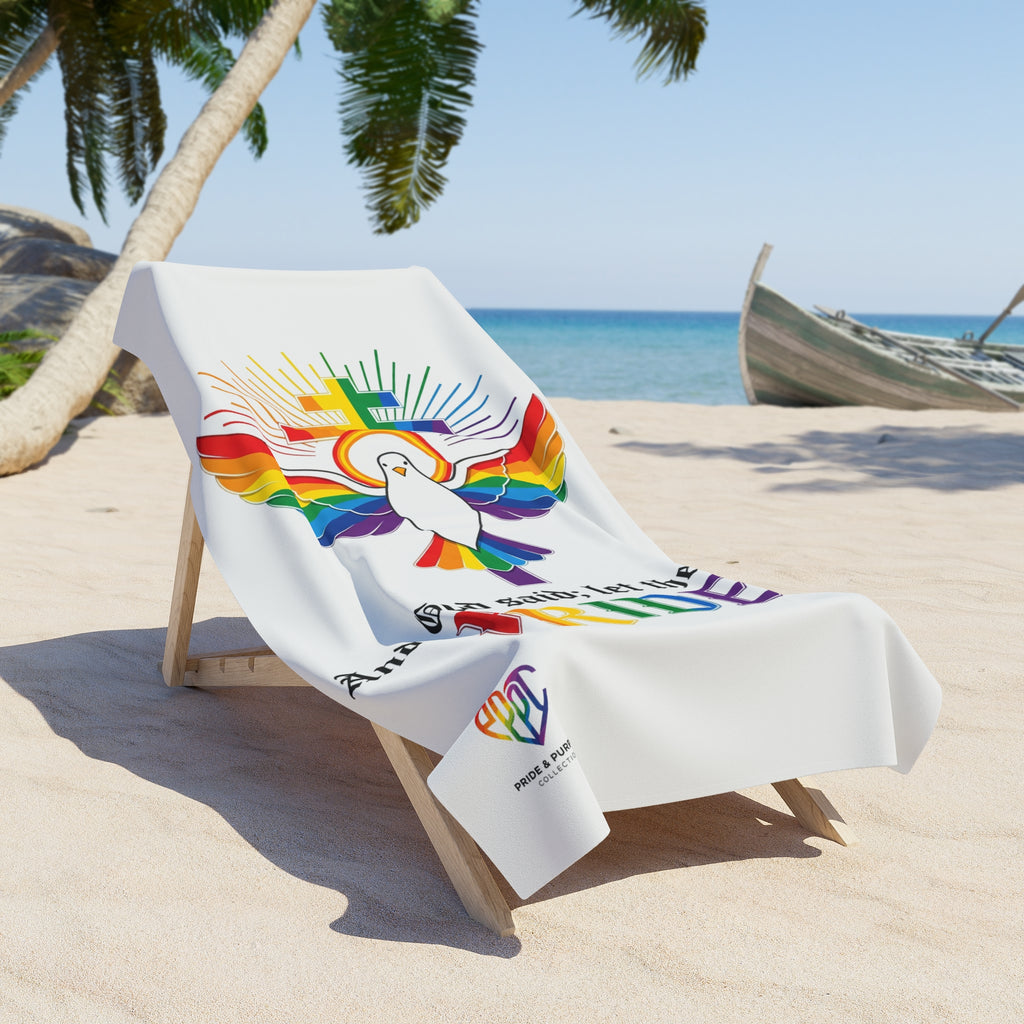 And God Said; Let There Be Pride™ Premium Beach Towel | LGBTQ+ Faith Summer