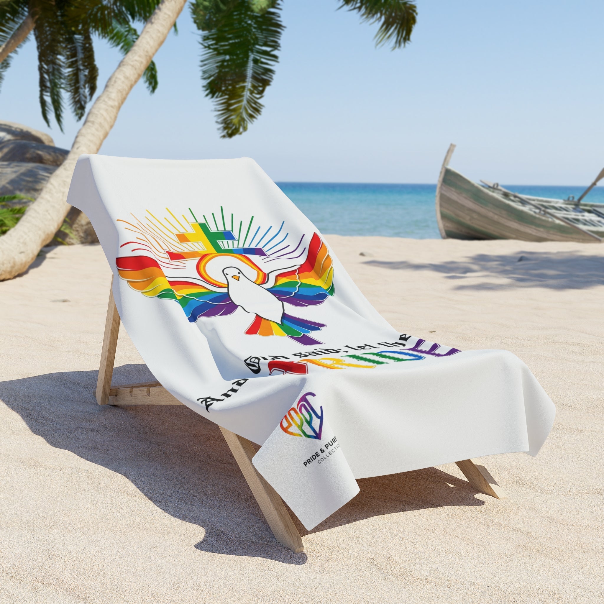 And God Said; Let There Be Pride™ Premium Beach Towel | LGBTQ+ Faith Summer