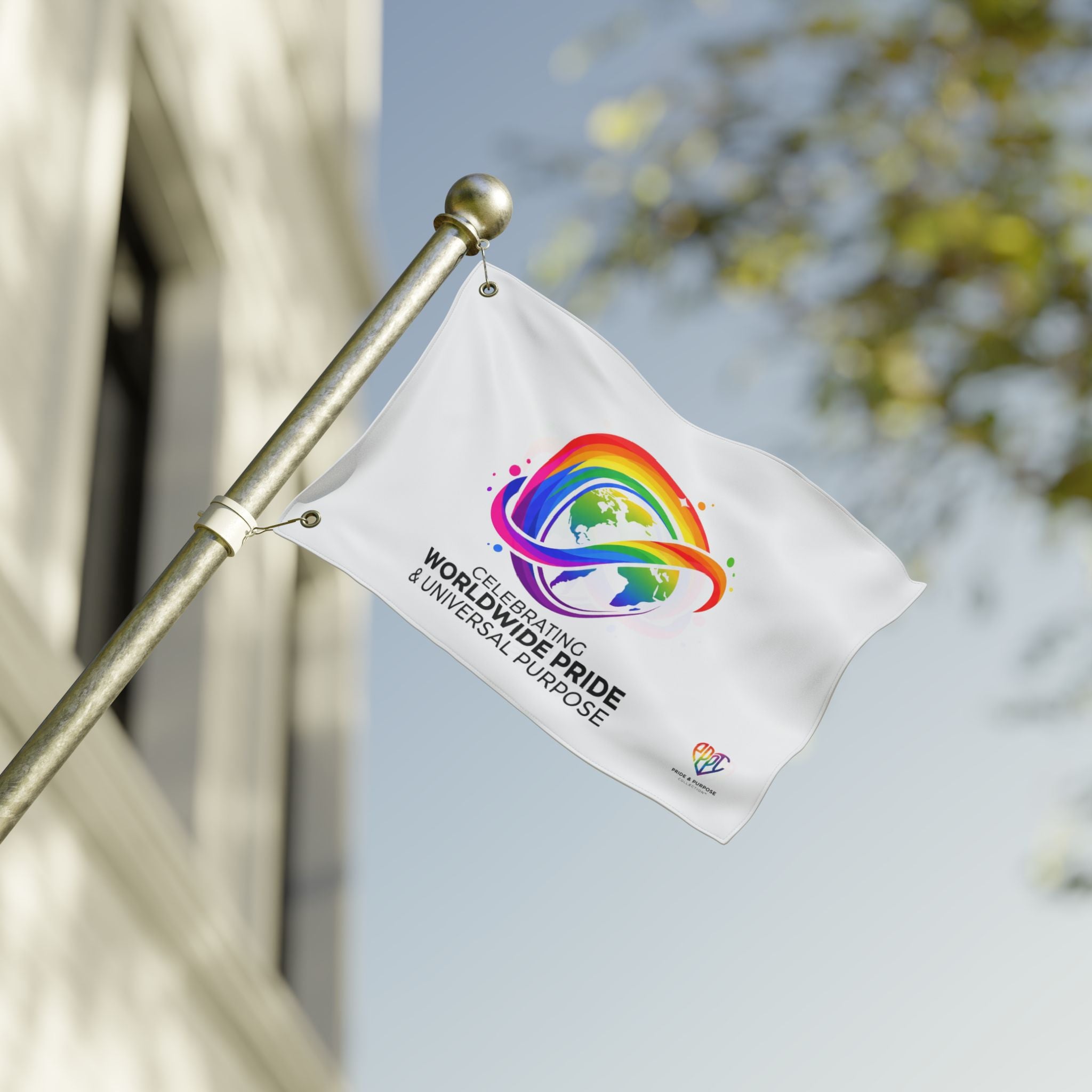 Celebrating Worldwide Pride & Universal Purpose™ Premium House Flag | Pride Affirmation