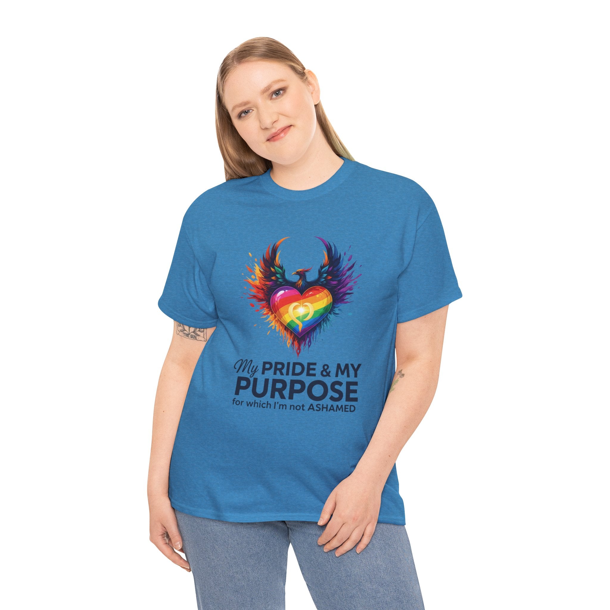 My Pride & My Purpose™ Phoenix Heart Heavy Cotton T-Shirt | LGBTQ+ Pride