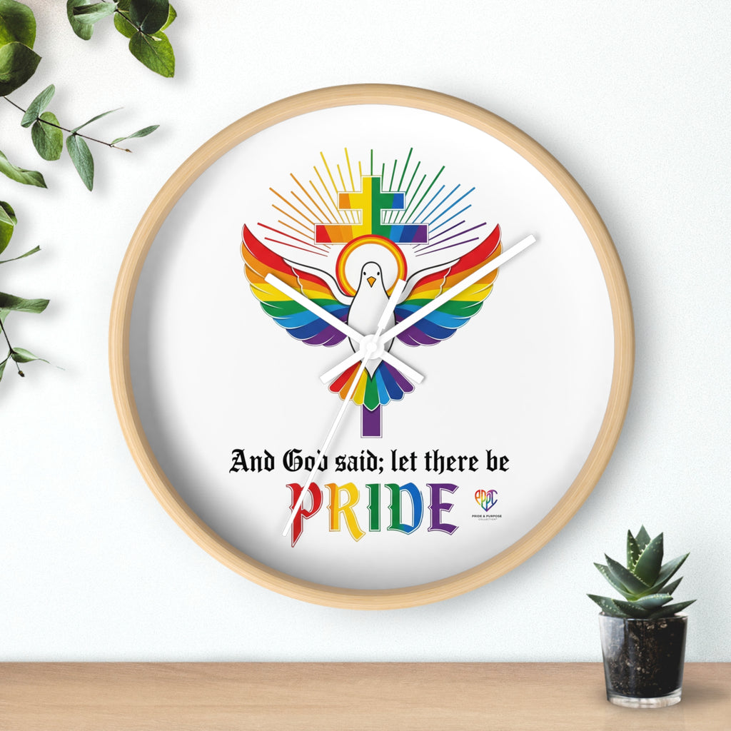 And God Said; Let There Be Pride™ Rainbow Dove Christian Pride Wall Clock