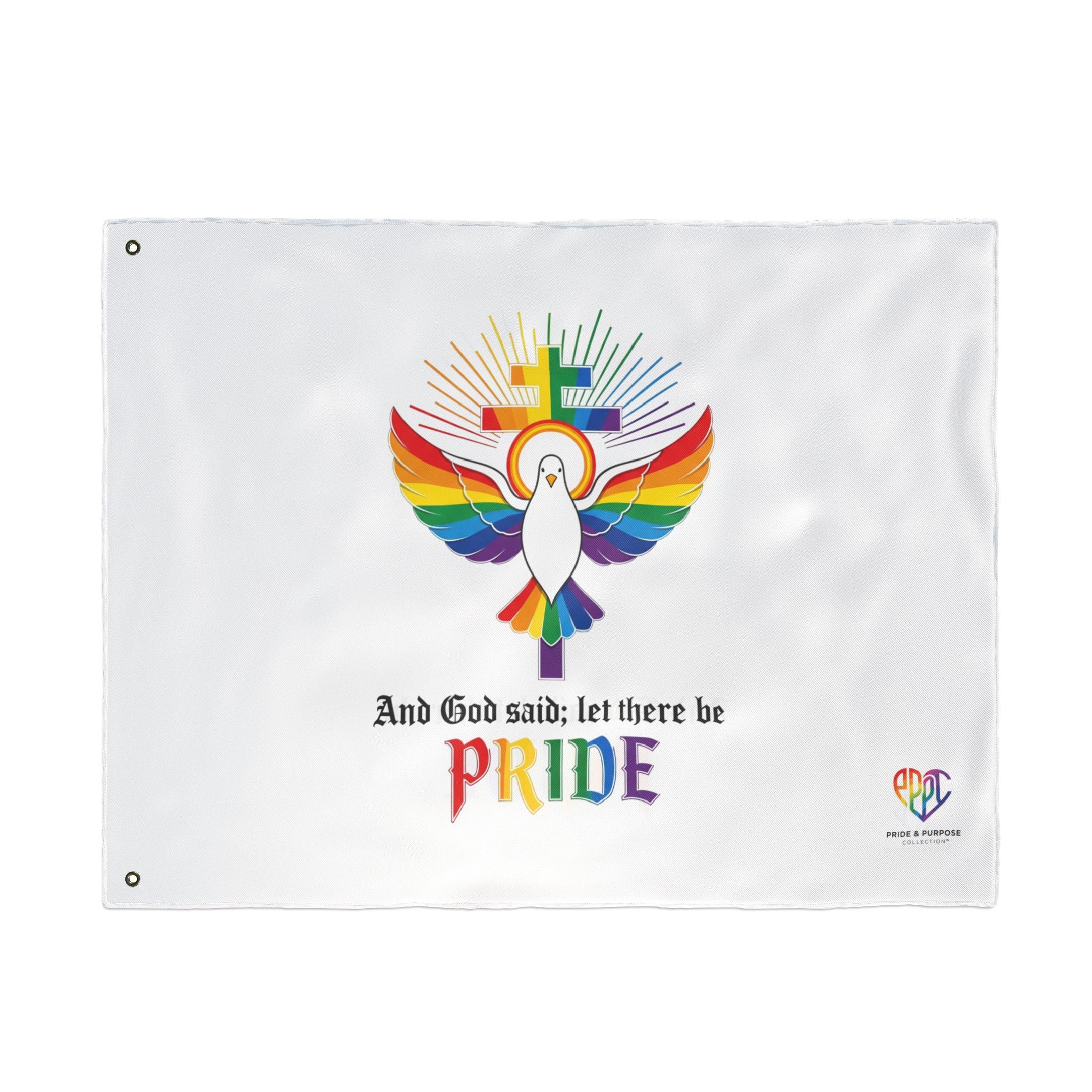 And God Said; Let There Be Pride™ Premium Double Sided House Flag | LGBTQ+ Faith Home Décor