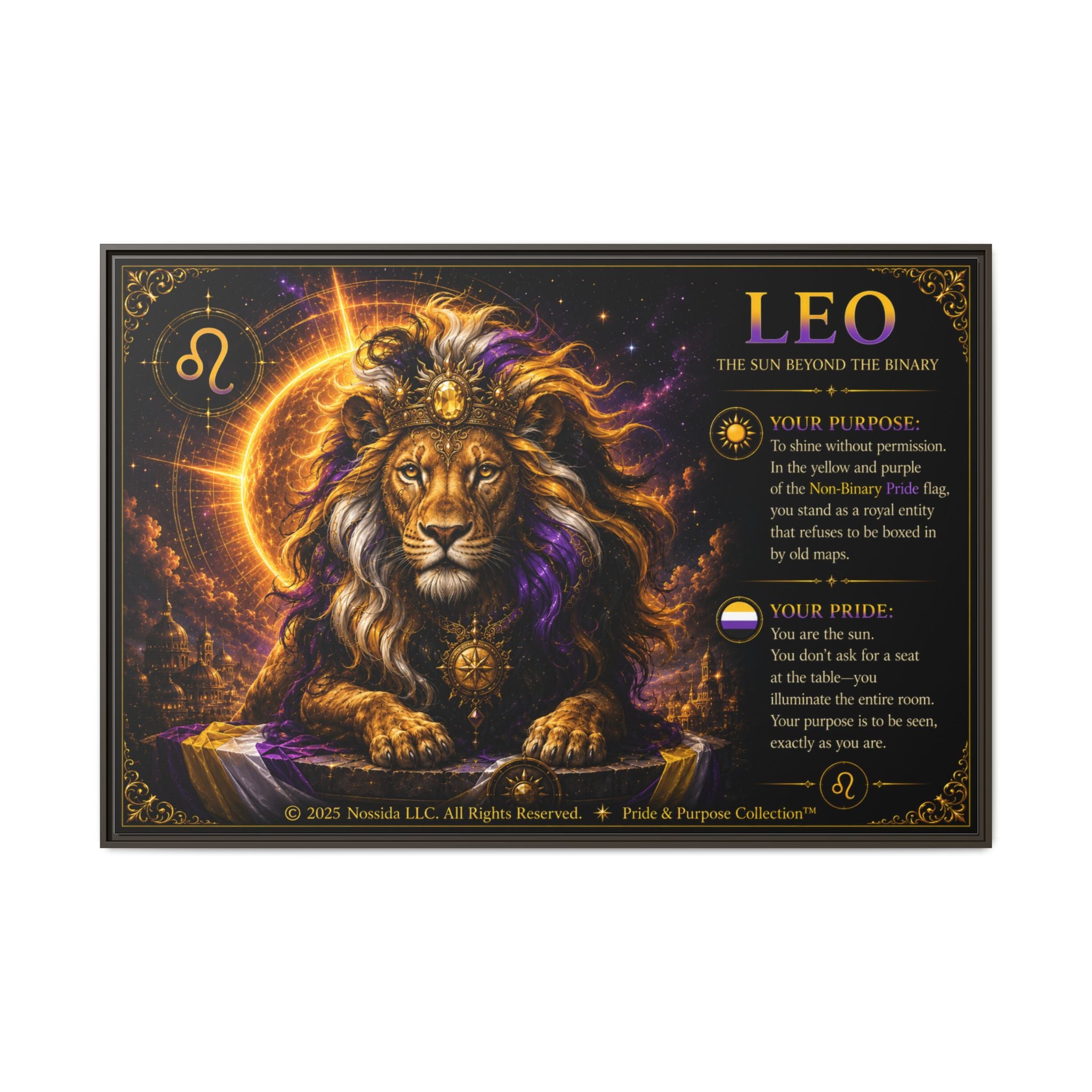 Pride of Birth™ LEO  The Sun Beyond the Binary  Framed Matte Canvas Wall Art