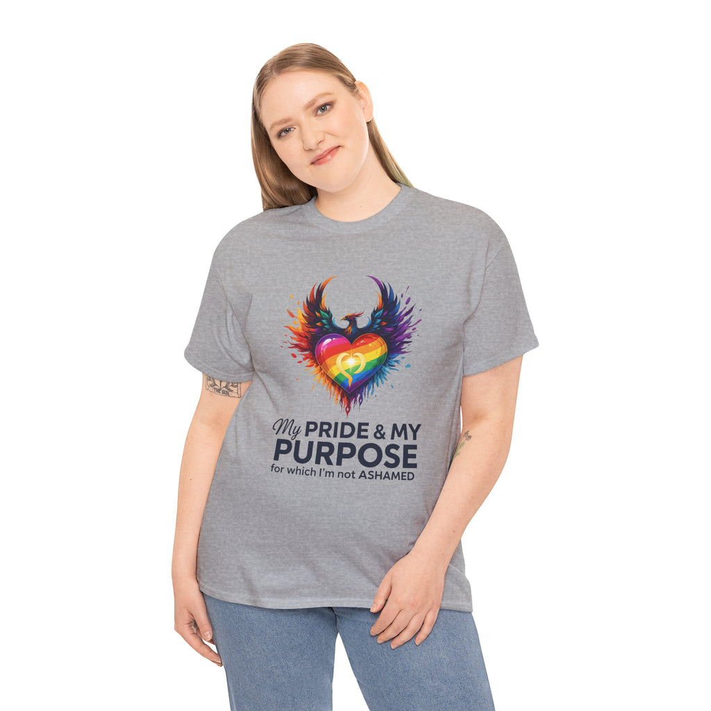 My Pride & My Purpose™ Phoenix Heart Heavy Cotton T-Shirt | LGBTQ+ Pride