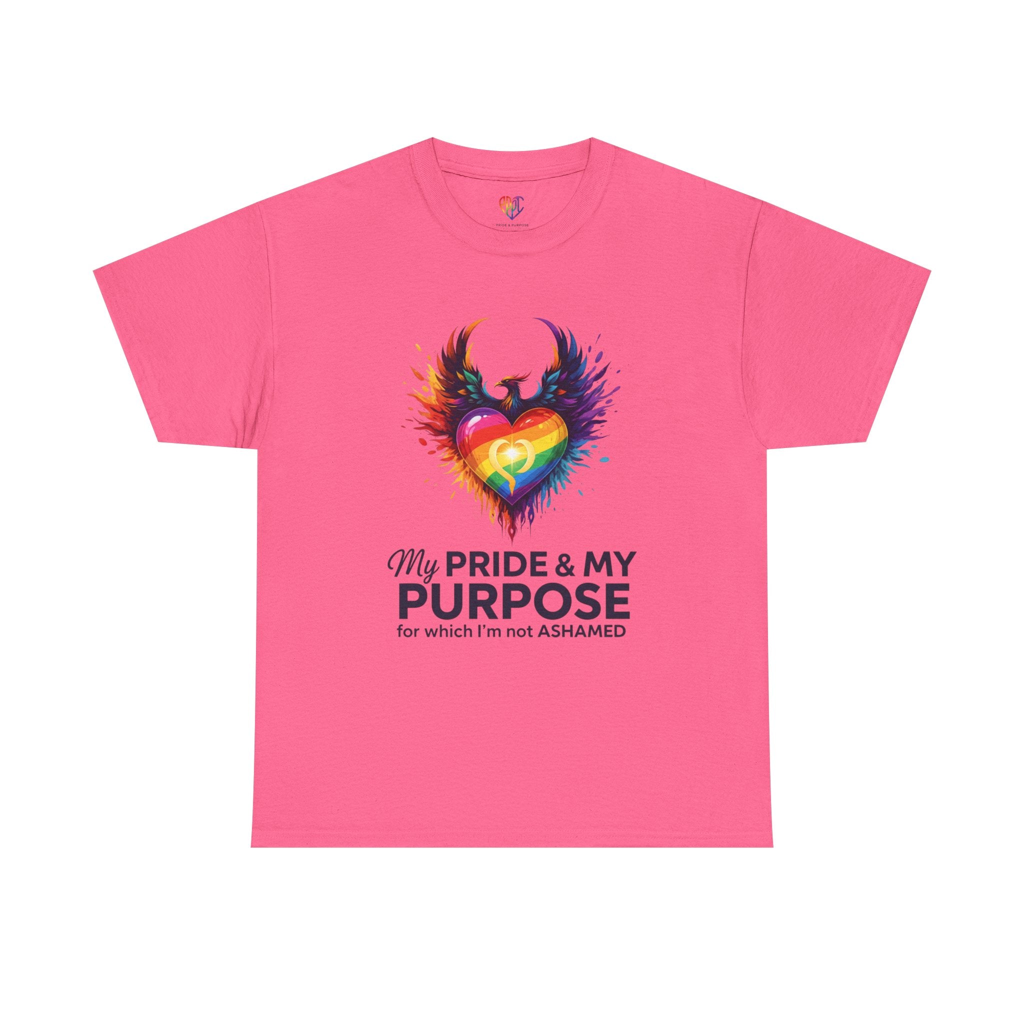 My Pride & My Purpose™ Phoenix Heart Heavy Cotton T-Shirt | LGBTQ+ Pride