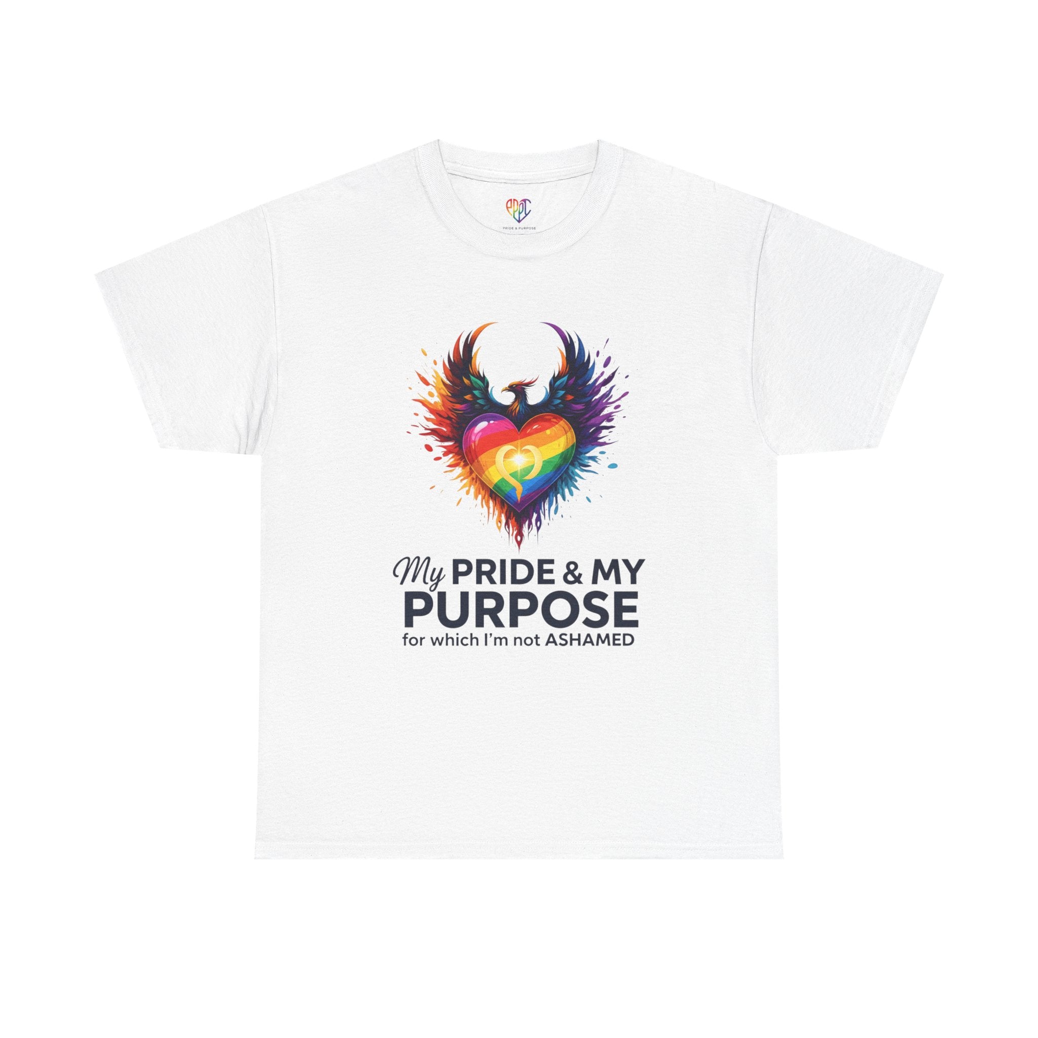 My Pride & My Purpose™ Phoenix Heart Heavy Cotton T-Shirt | LGBTQ+ Pride