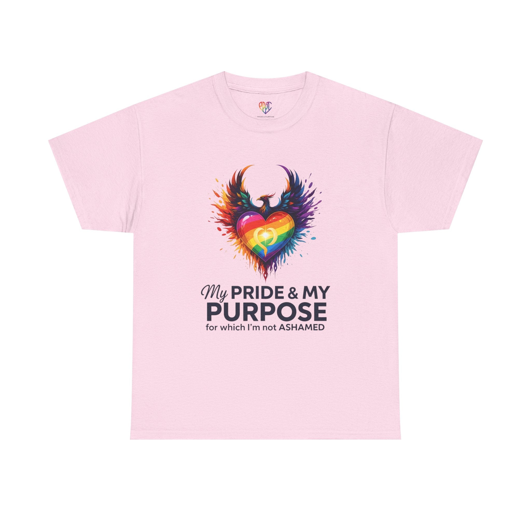 My Pride & My Purpose™ Phoenix Heart Heavy Cotton T-Shirt | LGBTQ+ Pride