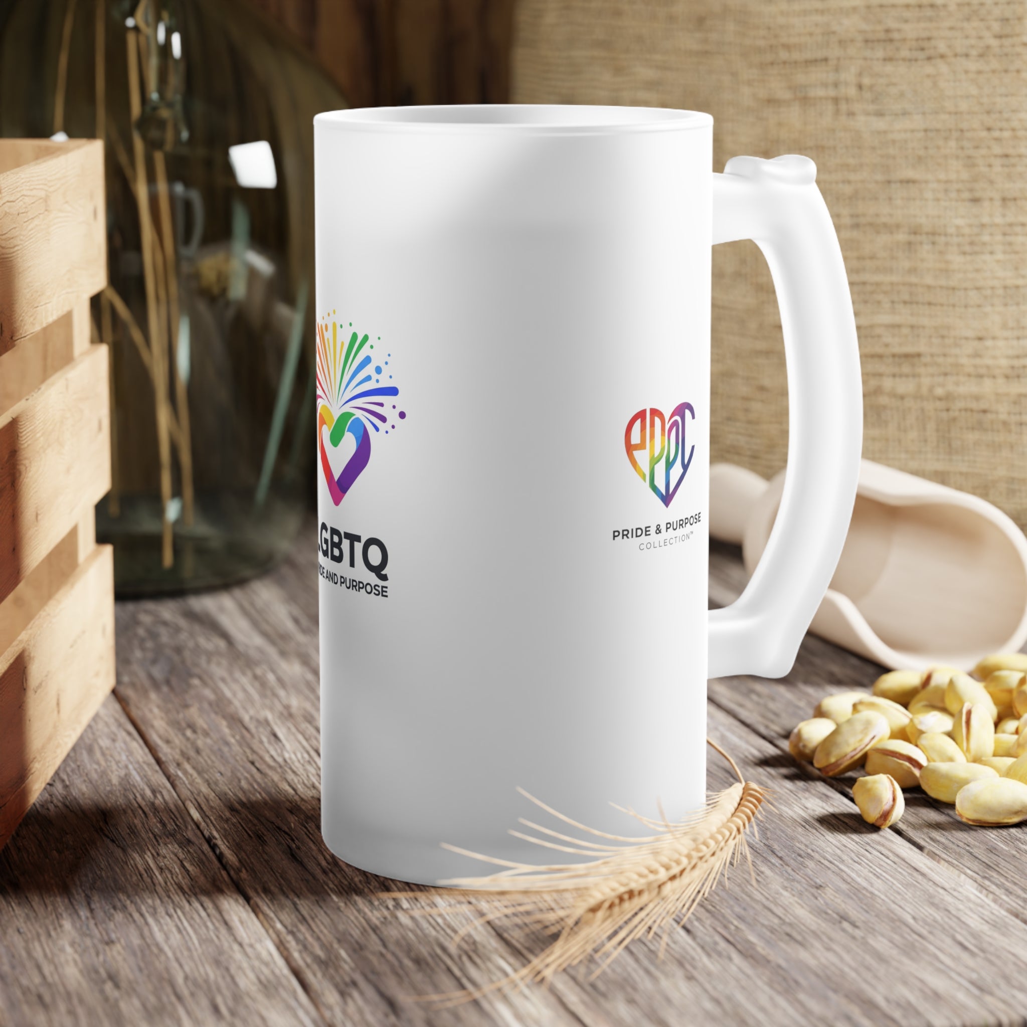 LGBTQ Pride and Purpose™ Frosted Glass Beer Mug | LGBTQ+ Drinkware